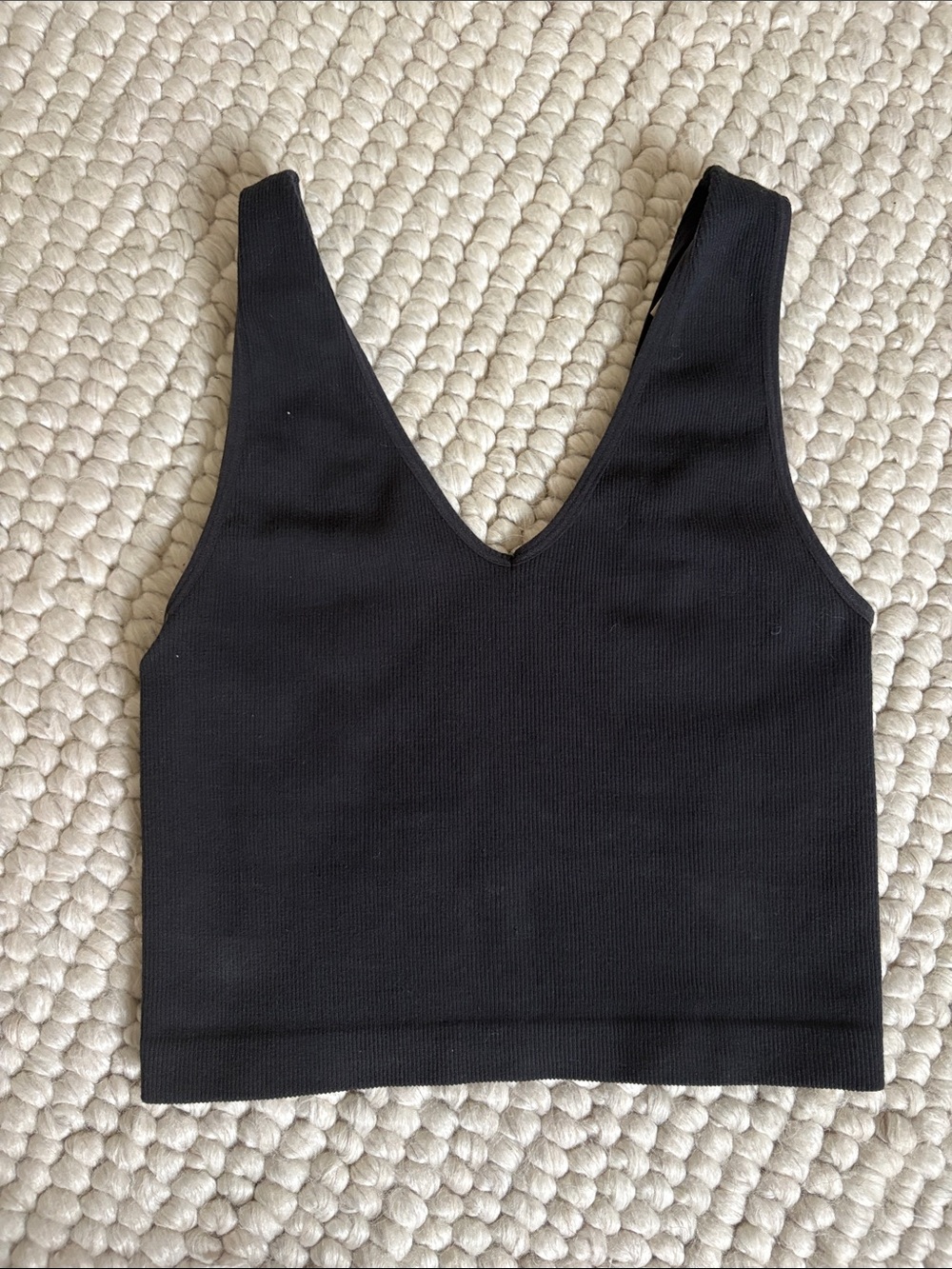 By Together Black Ribbed V-Neck Cropped Tank